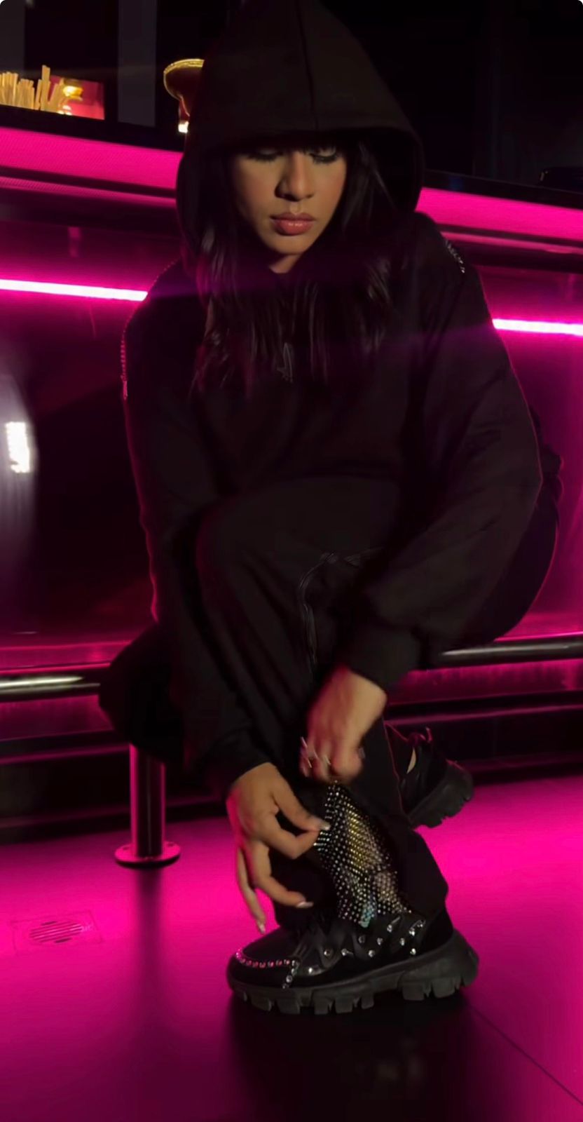 Eclipse Drip Co-Ord Set – Oversized Rhinestone Mesh Hoodie & Pants Streetwear (Unisex)