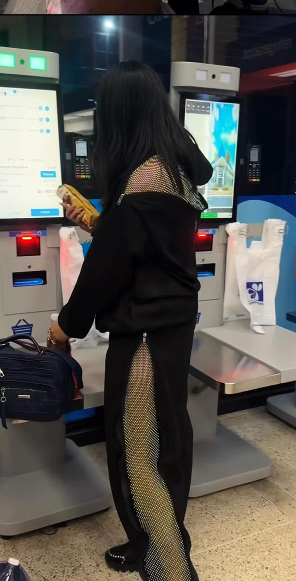 Eclipse Drip Co-Ord Set – Oversized Rhinestone Mesh Hoodie & Pants Streetwear (Unisex)