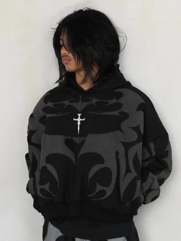 Tribal Shadow Oversized Hoodie – Streetwear Graphic Pullover