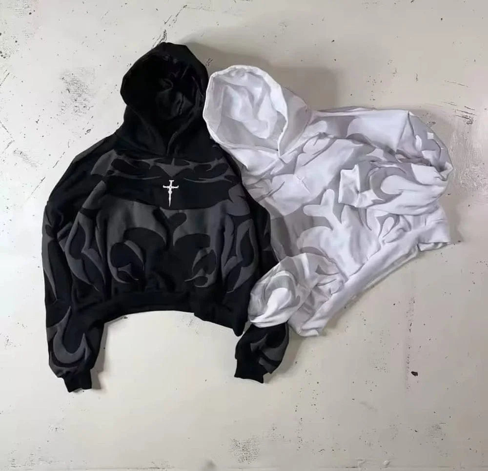 Tribal Shadow Oversized Hoodie – Streetwear Graphic Pullover