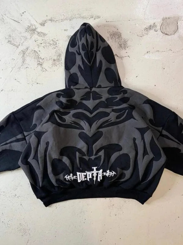 Tribal Shadow Oversized Hoodie – Streetwear Graphic Pullover