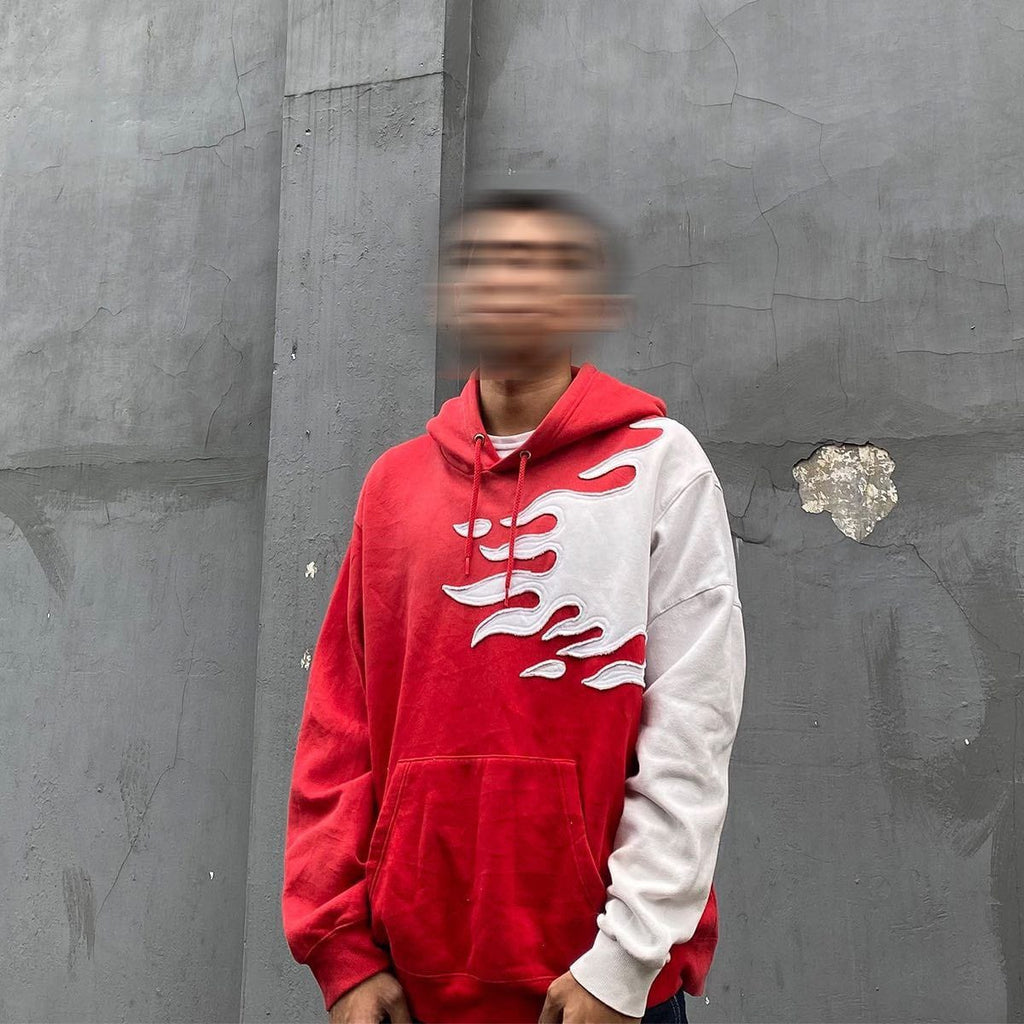 Uibok "Inferno" Upcycled Flame Hoodie – Handcrafted, One-of-a-Kind Streetwear
