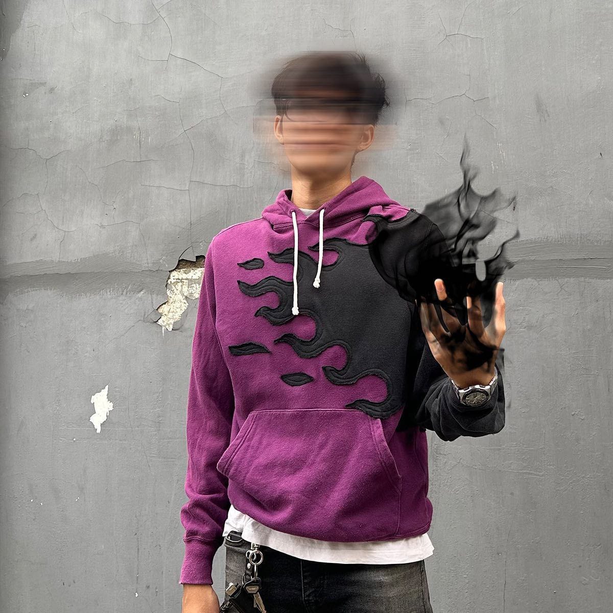 Uibok "Inferno" Upcycled Flame Hoodie – Handcrafted, One-of-a-Kind Streetwear