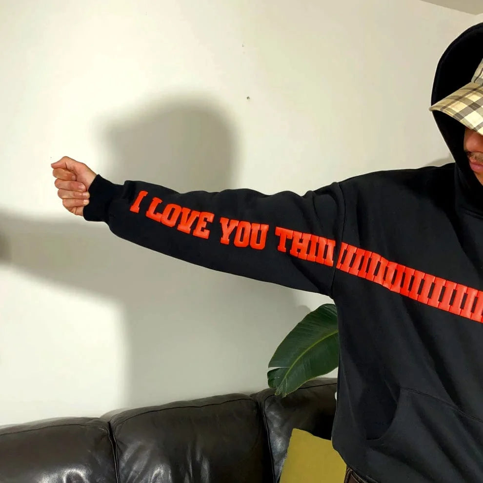 Couple Matching Hoodie – I Love You This Much Graphic Oversized Fit
