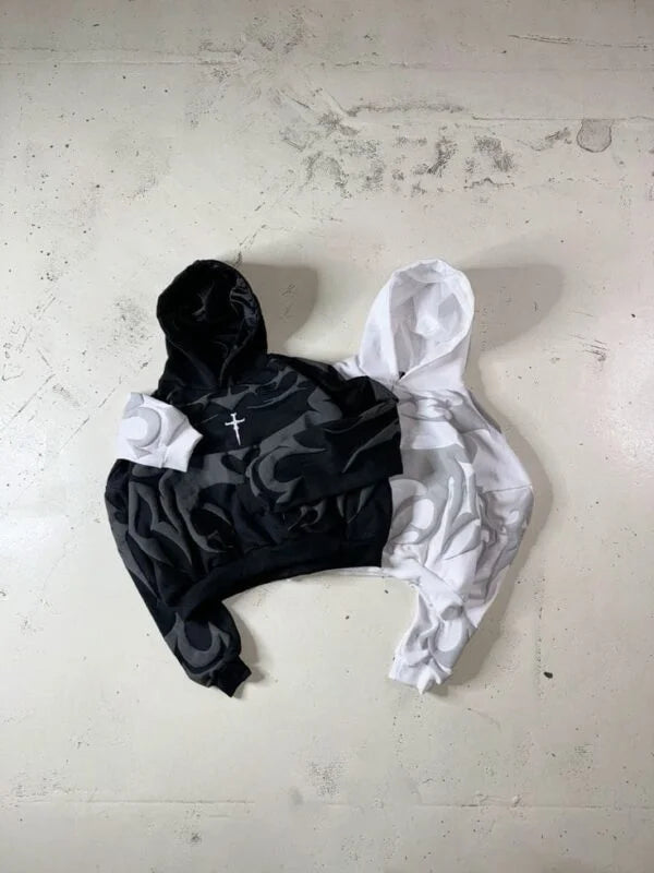Tribal Shadow Oversized Hoodie – Streetwear Graphic Pullover