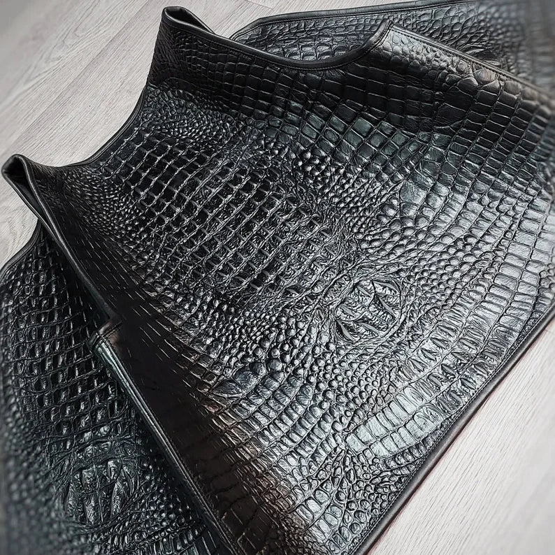 Men’s Crocodile Texture Faux Leather Vest | Black & White | Premium Biker Sleeveless Jacket