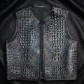 Men’s Crocodile Texture Faux Leather Vest | Black & White | Premium Biker Sleeveless Jacket