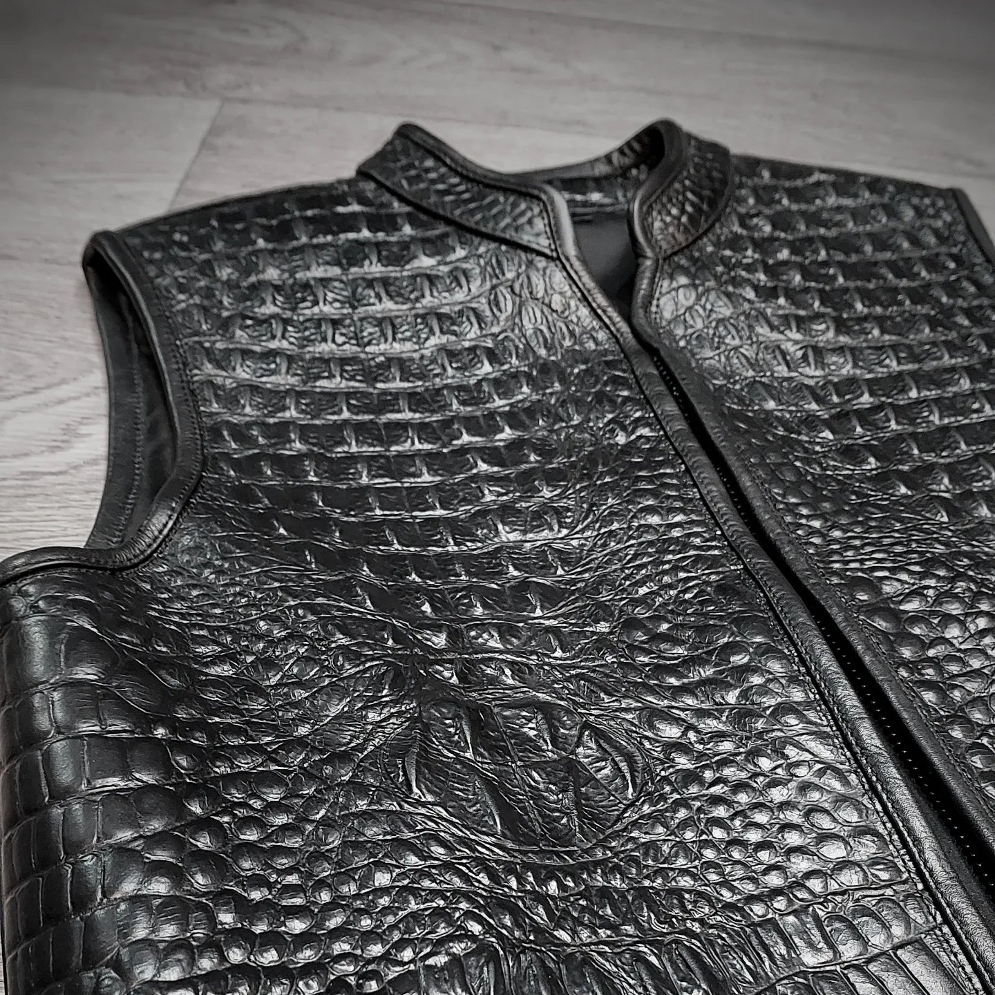 Men’s Crocodile Texture Faux Leather Vest | Black & White | Premium Biker Sleeveless Jacket