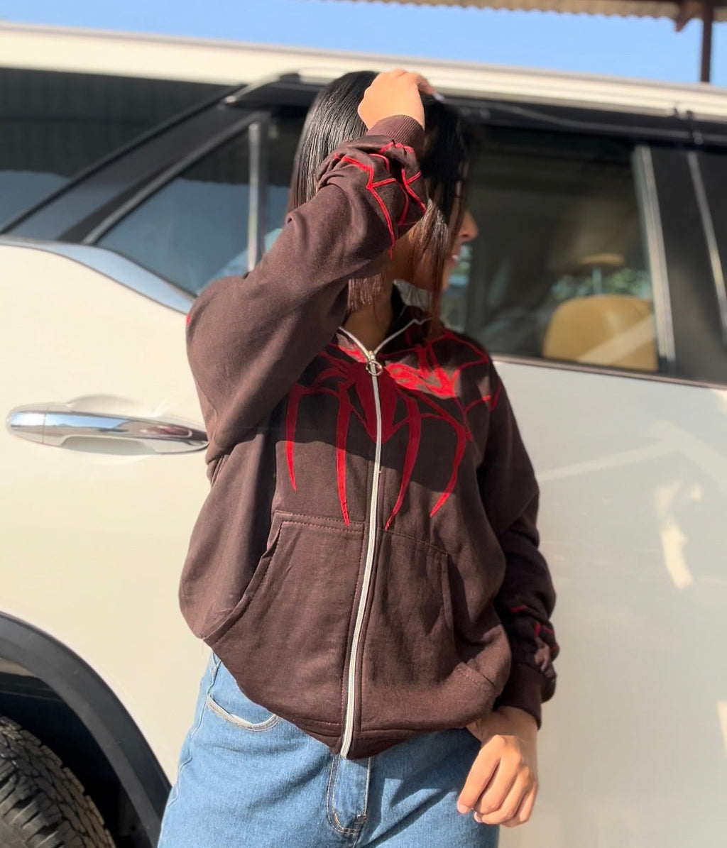 Red Print Full Zip SpiderMan Hoodie