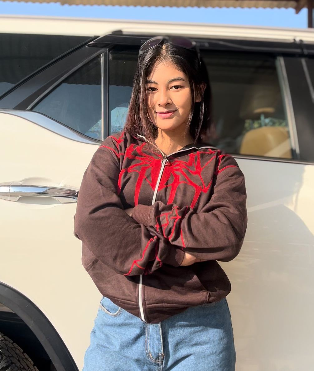 Red Print Full Zip SpiderMan Hoodie