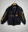 Automobili Lamborghini Embroidered Jacket – Black & Gold Racing Bomber with Bull Logo, Streetwear Motorsport Varsity Style