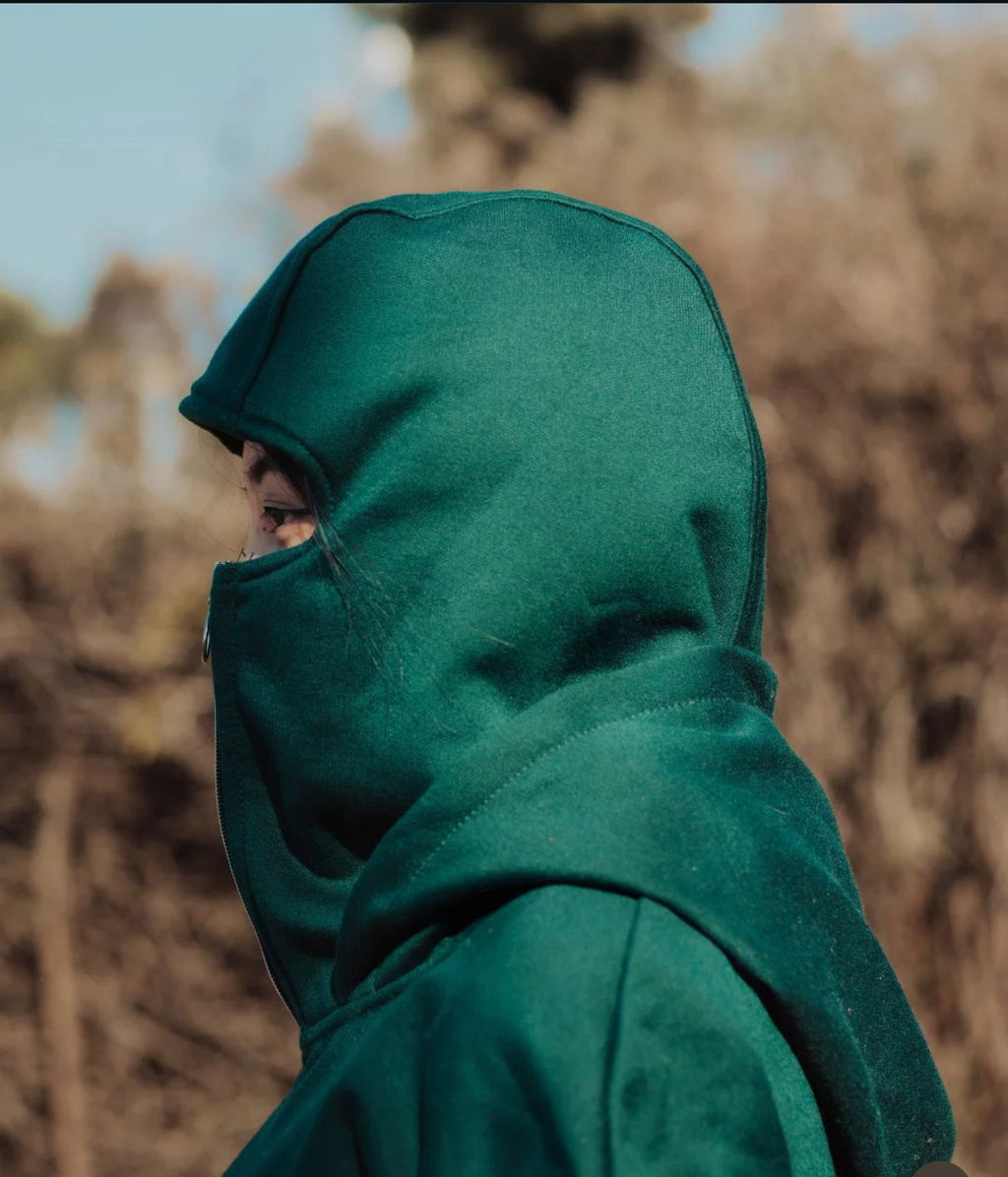 Bottle Green Balaclava Hoodie for Men & Women | Premium Winter Zipper Hoodie with Face Cover