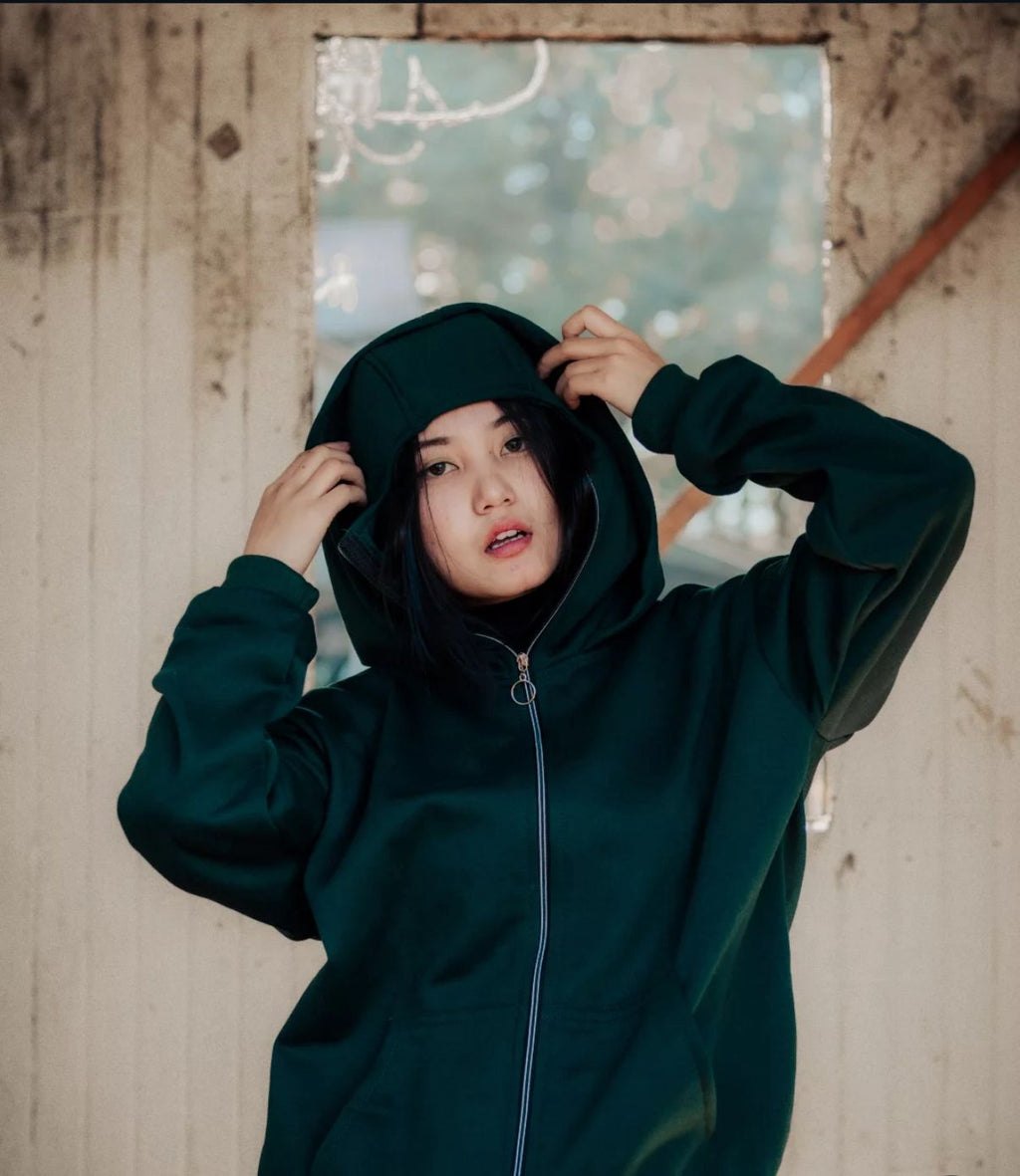 Bottle Green Balaclava Hoodie for Men & Women | Premium Winter Zipper Hoodie with Face Cover