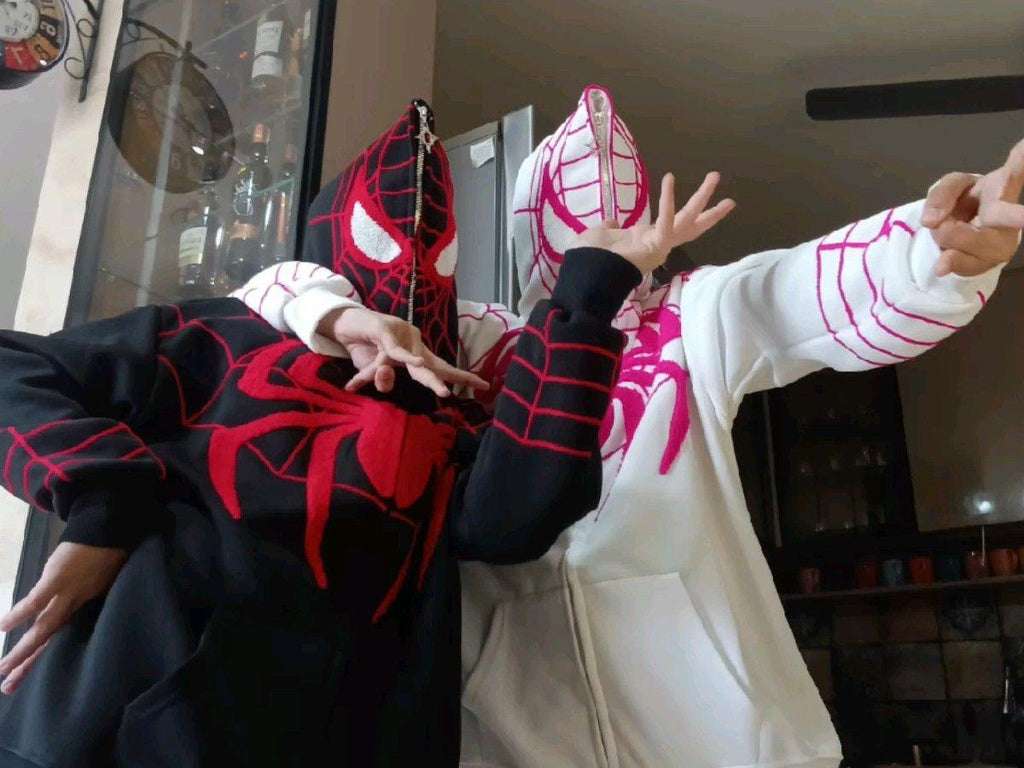 Spider-Man Couples Zip Hoodie – Aari Work Design, Matching Superhero Hoodies
