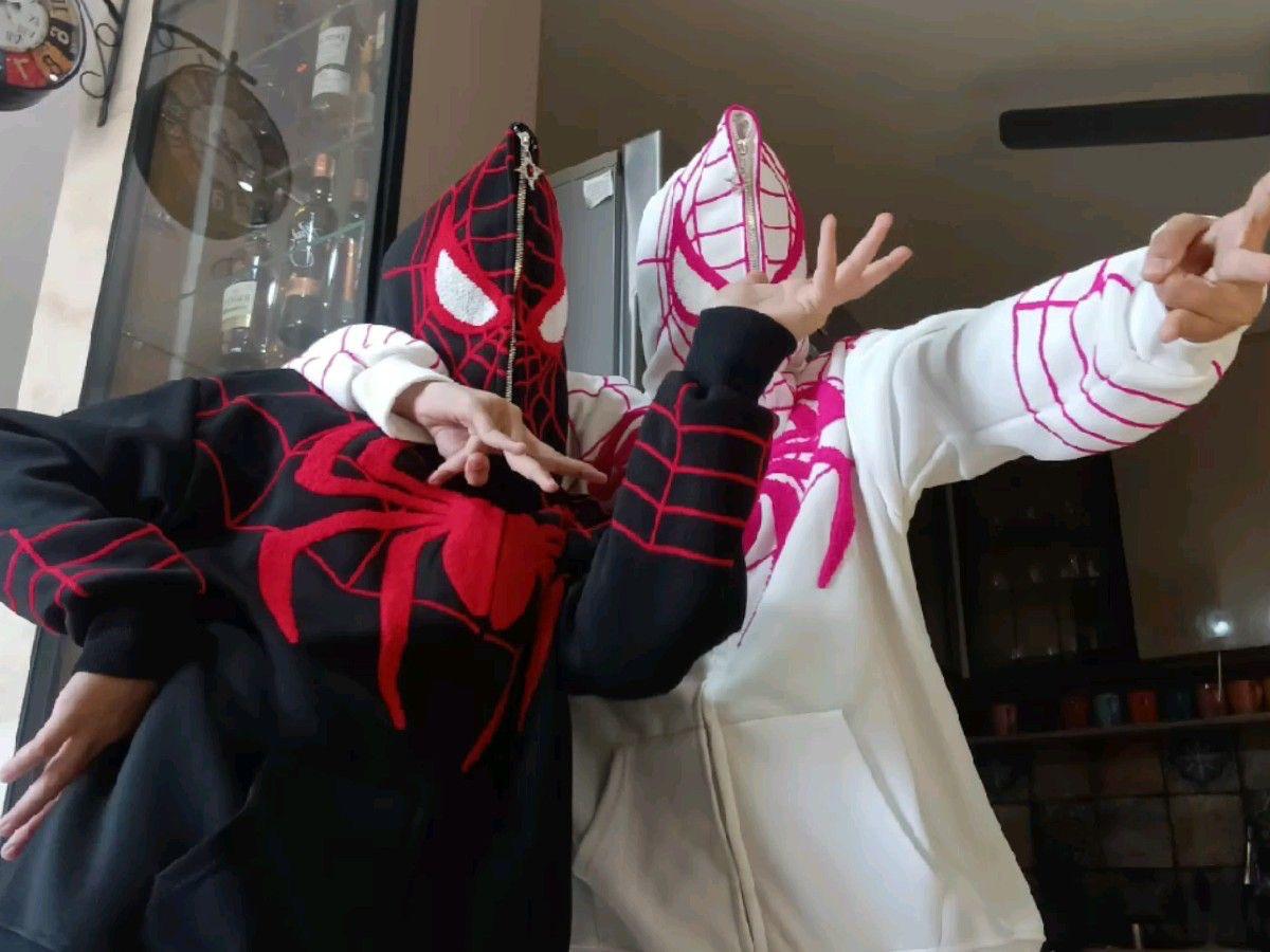 Spider-Man Couples Zip Hoodie – Aari Work Design, Matching Superhero Hoodies