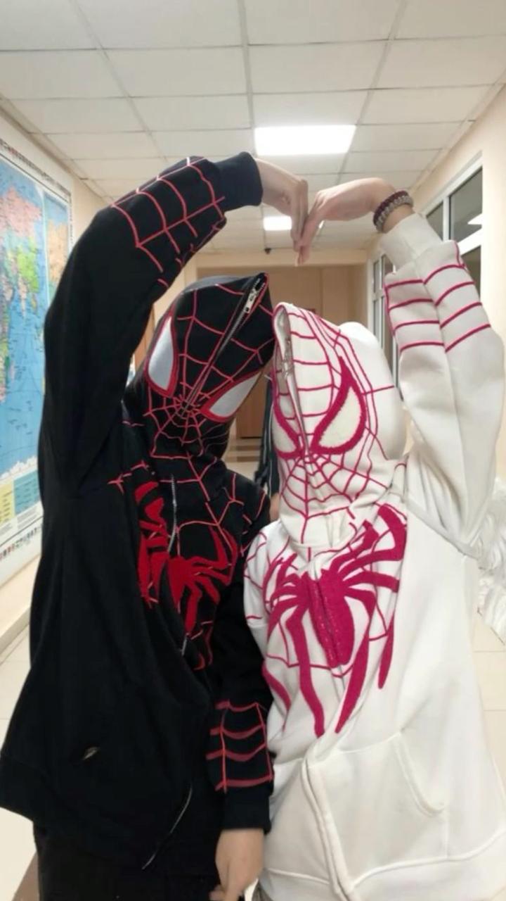 Spider-Man Couples Zip Hoodie – Aari Work Design, Matching Superhero Hoodies