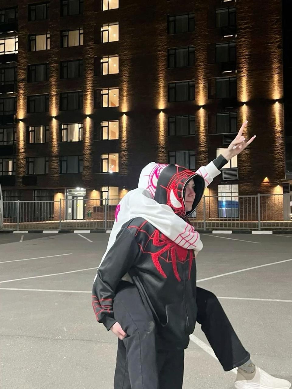 Spider-Man Couples Zip Hoodie – Aari Work Design, Matching Superhero Hoodies