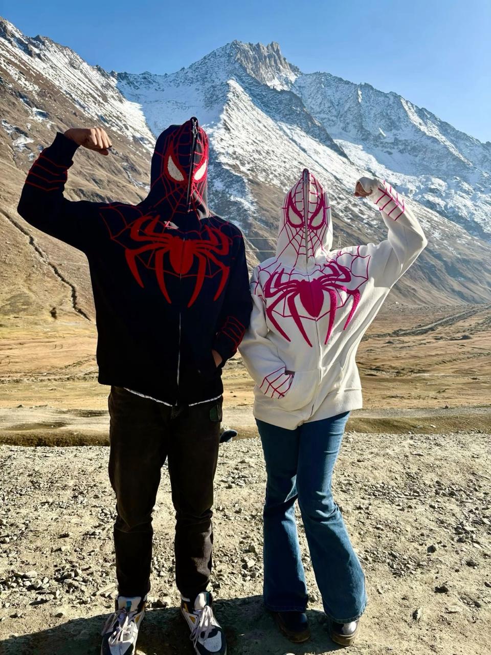 Spider-Man Couples Zip Hoodie – Aari Work Design, Matching Superhero Hoodies